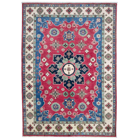 Kazak Rug Handmade Red Medallion 7x10 ft