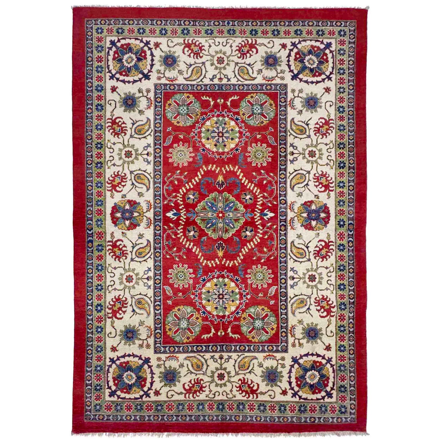 Kazak Rug Handmade Red Medallion 6x9 ft