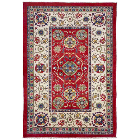 Kazak Rug Handmade Red Medallion 6x9 ft