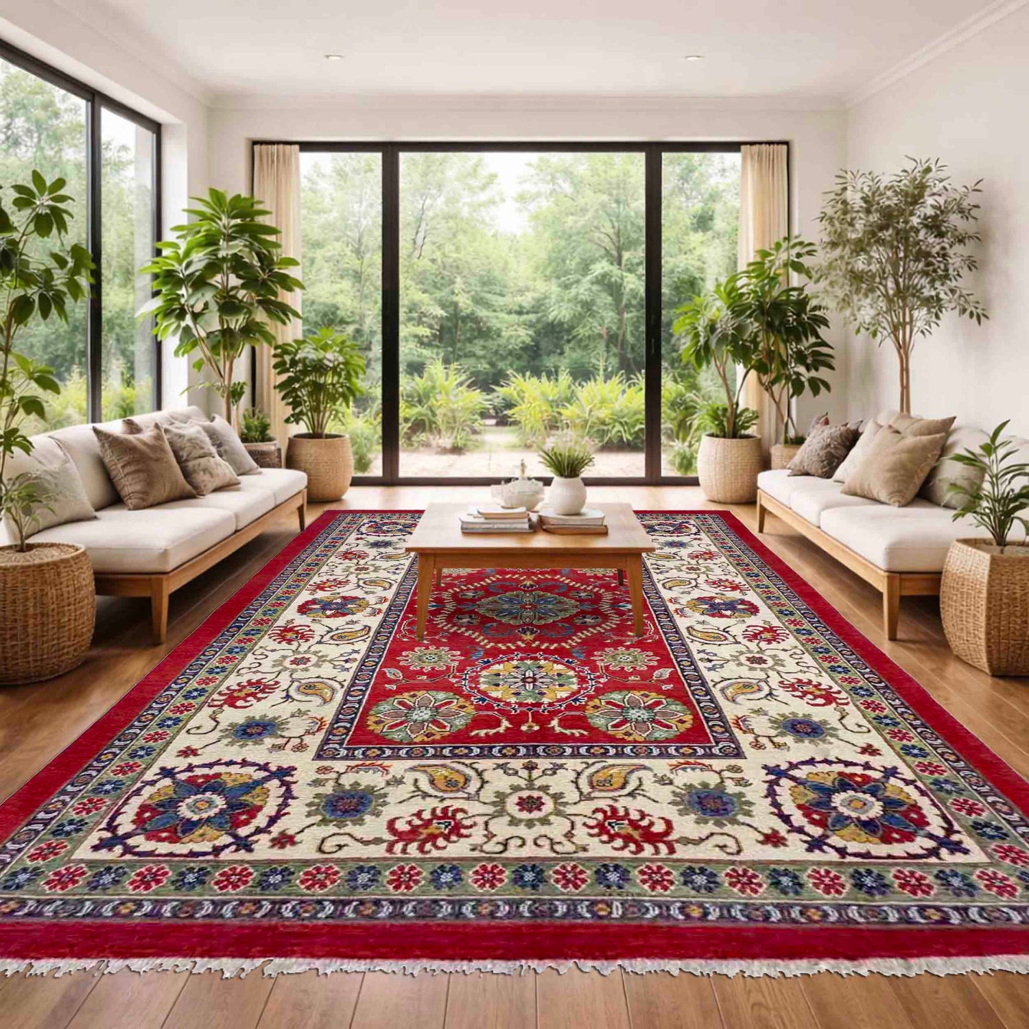 Kazak Rug Handmade Red Medallion 6x9 ft