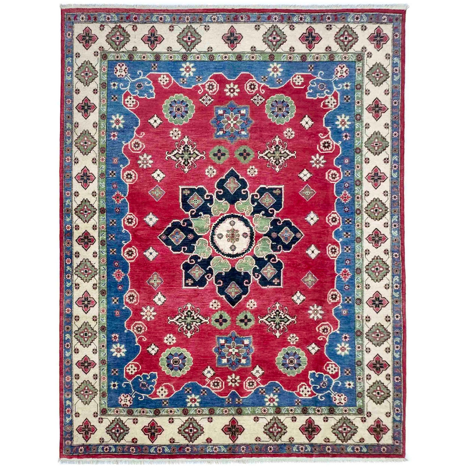 Kazak Rug Handmade Red Medallion 7x10 ft