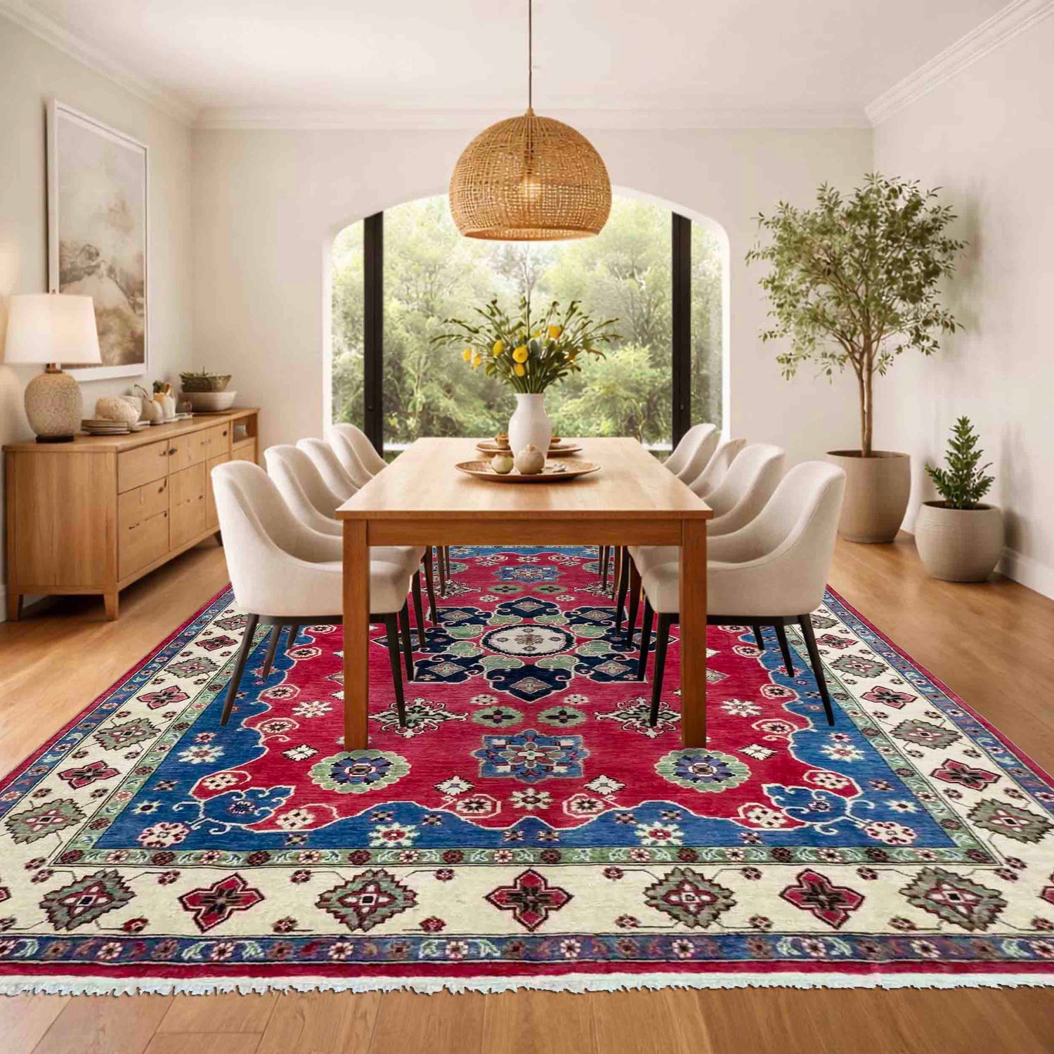 Kazak Rug Handmade Red Medallion 7x10 ft