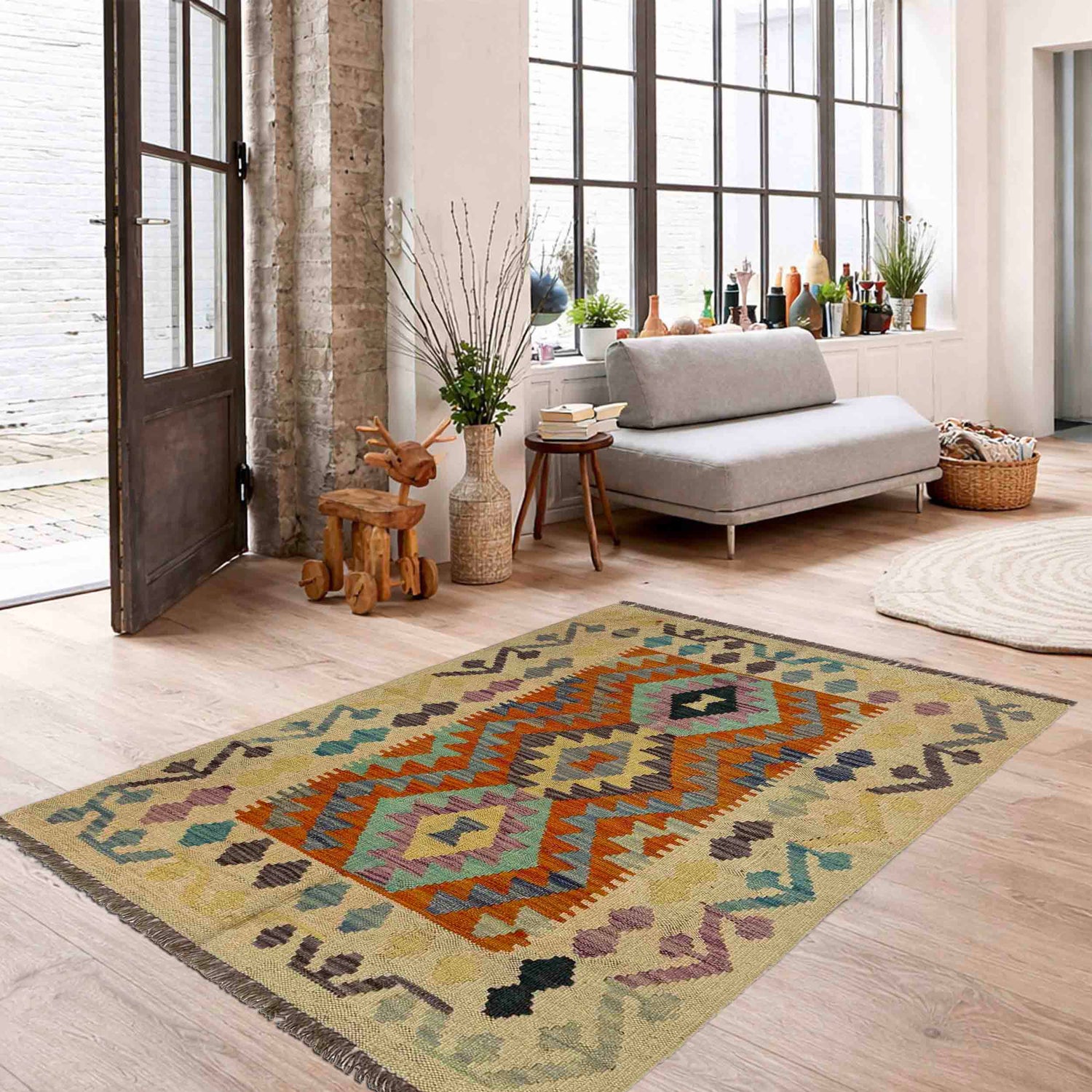 Handmade Multi Kilim Geometric 2x4 ft