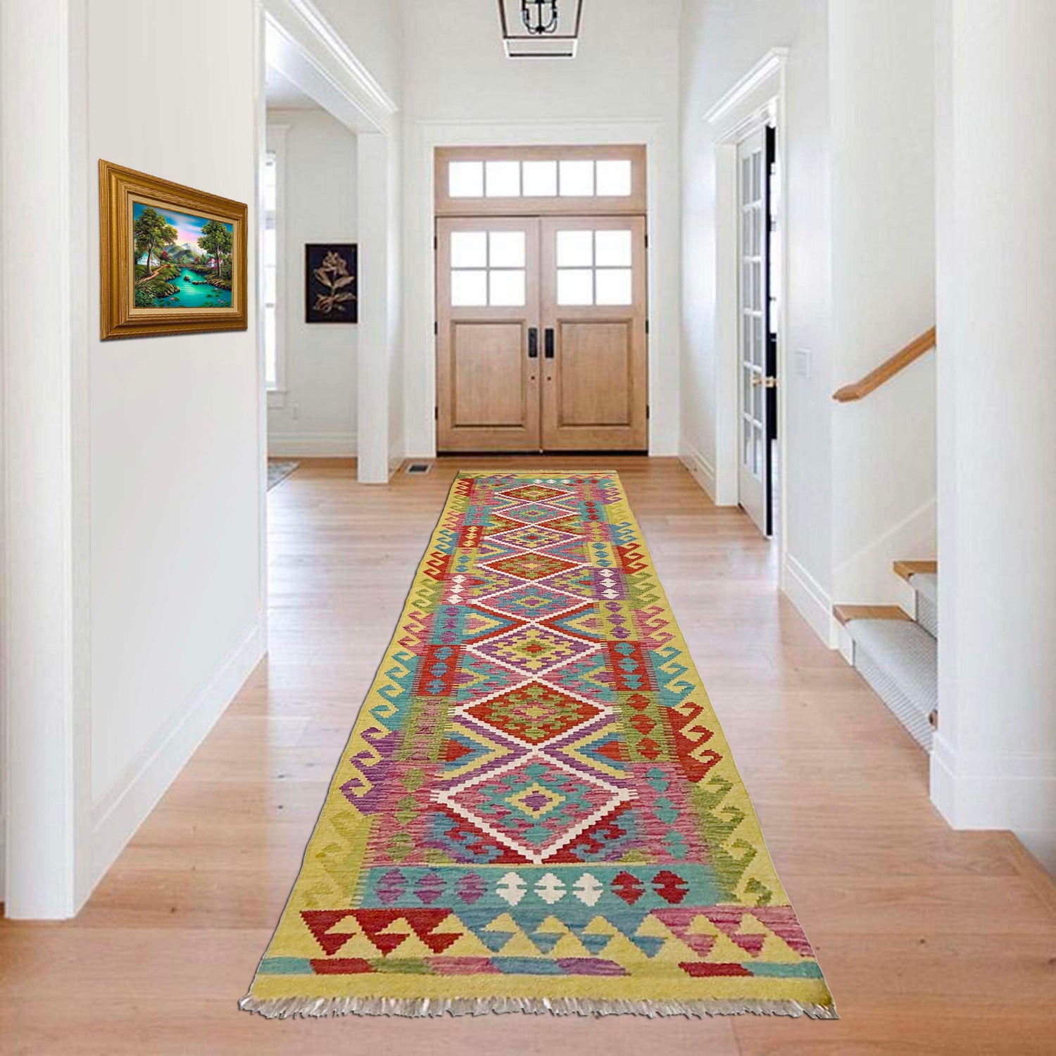 Handmade Multi Kilim Geometric 10' Runner