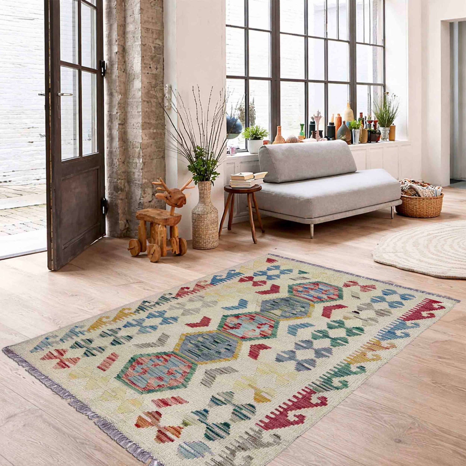 Handmade Multi Kilim Geometric 2x4 ft