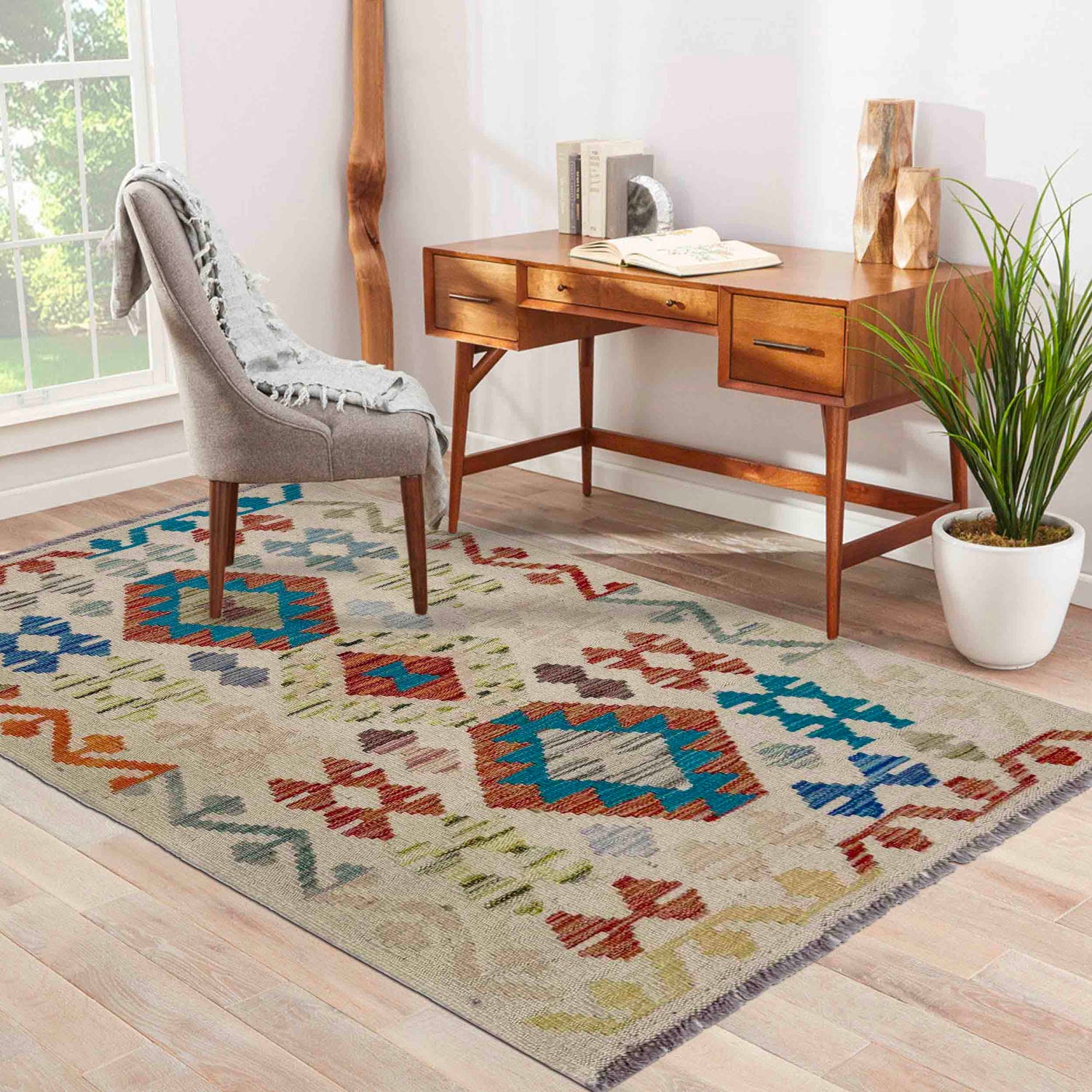Handmade Multi Kilim Geometric 2x4 ft