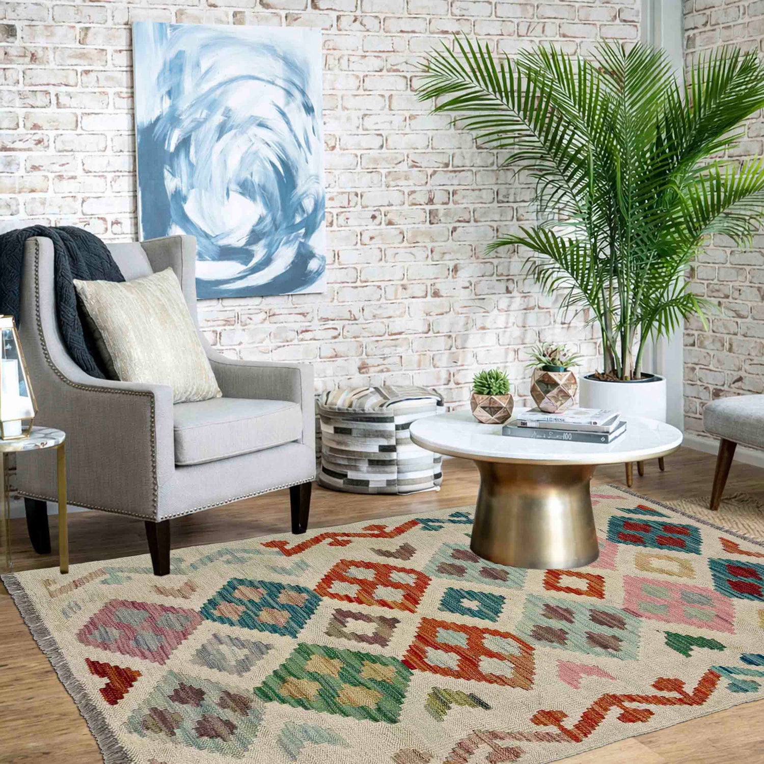 Handmade Multi Kilim Geometric 2x4 ft