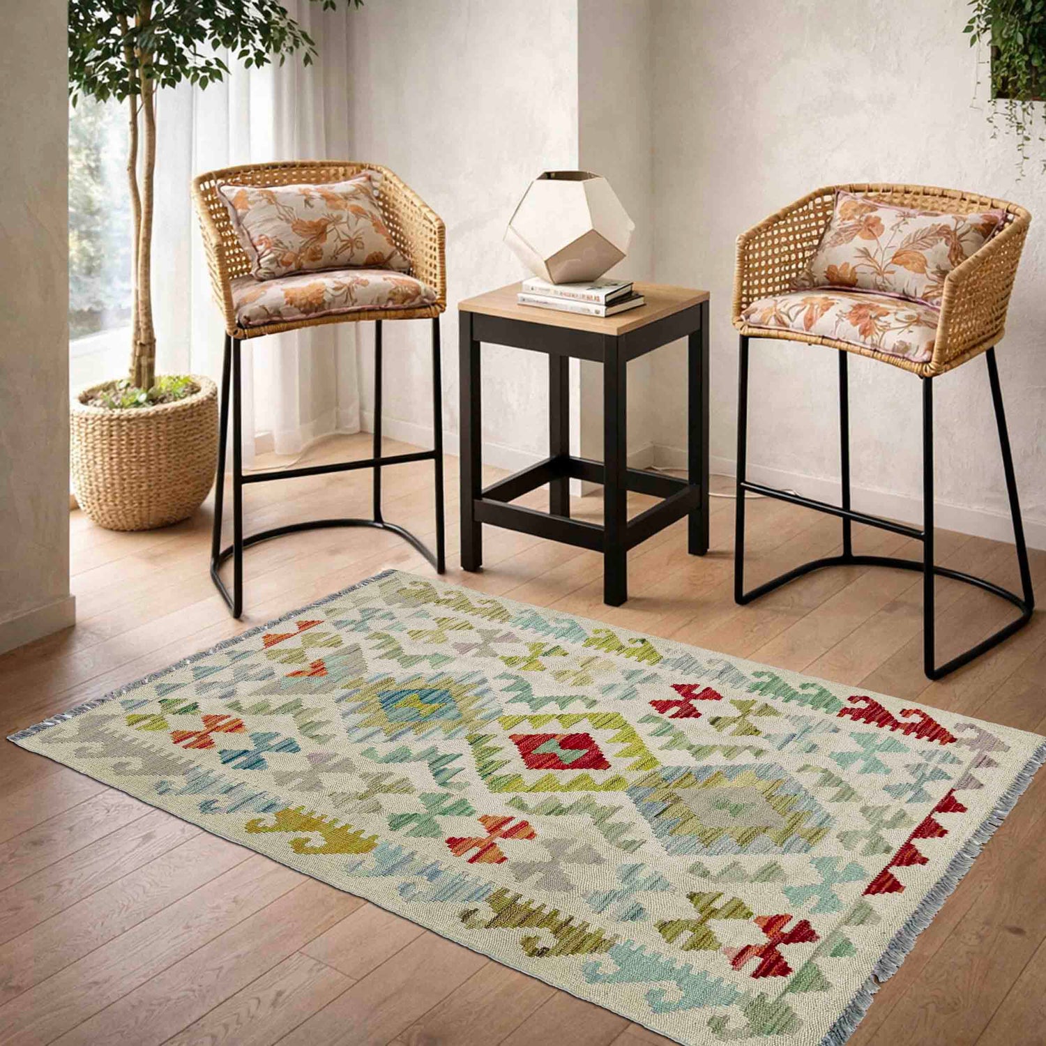 Handmade Multi Kilim Geometric 2x4 ft