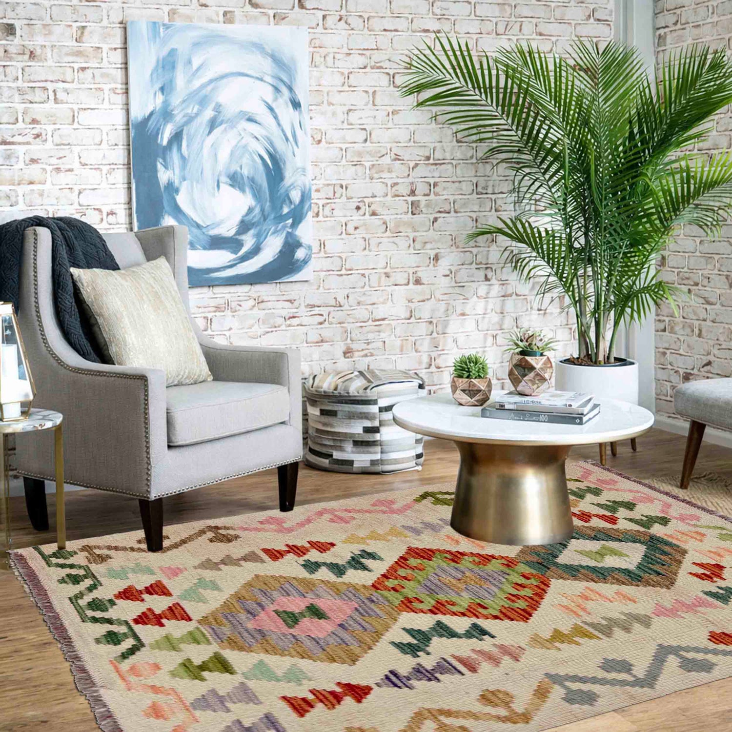 Handmade Multi Kilim Geometric 2x4 ft