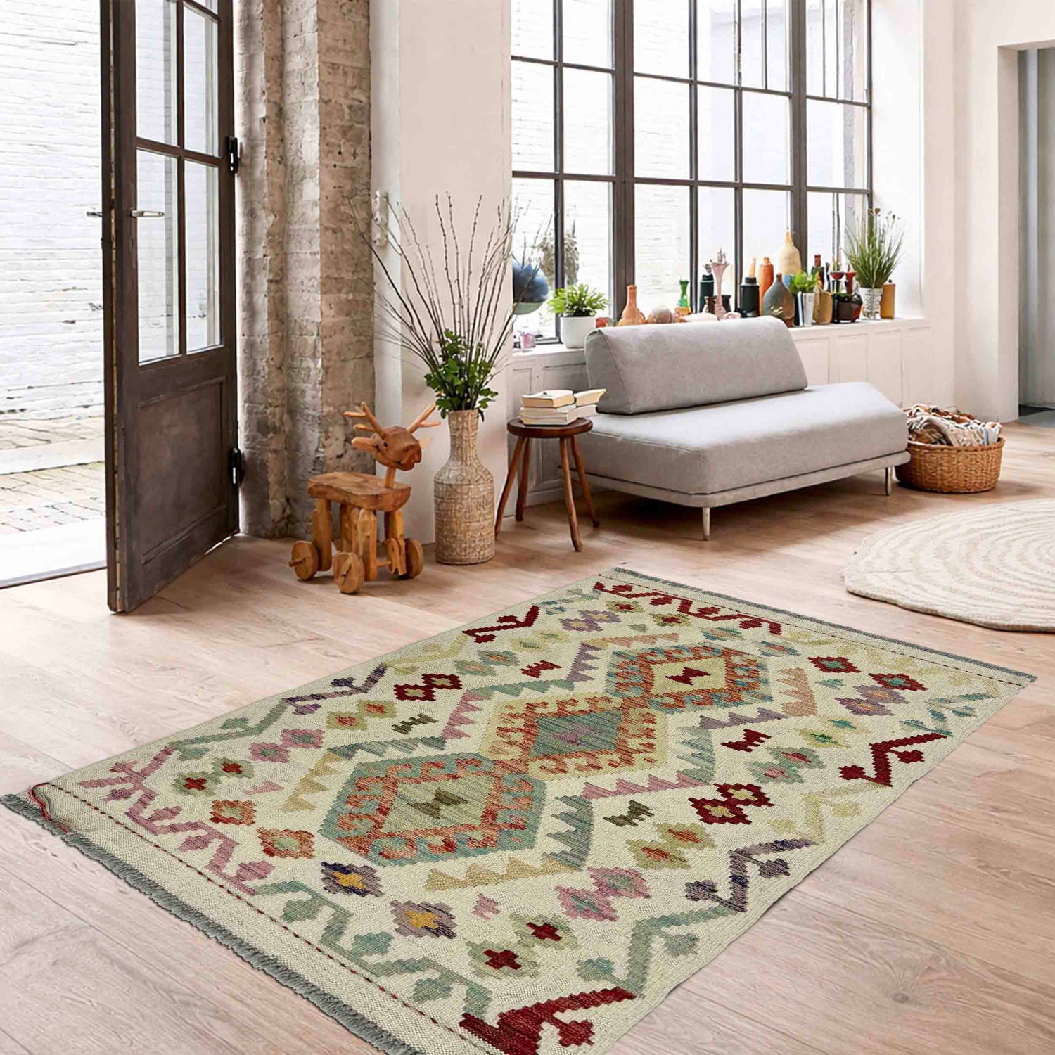 Handmade Multi Kilim Geometric 2x4 ft