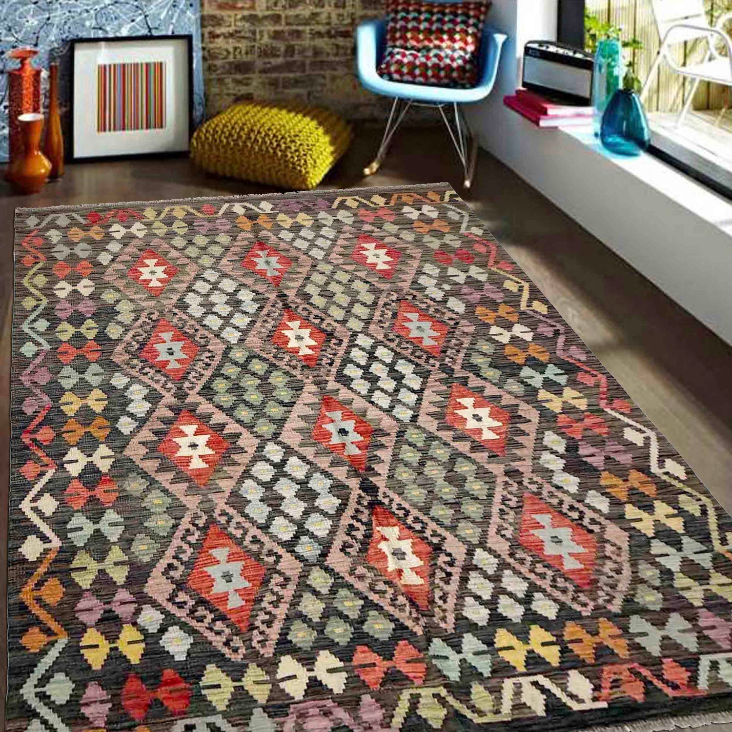 Handmade Multi Kilim Geometric 4x7 ft