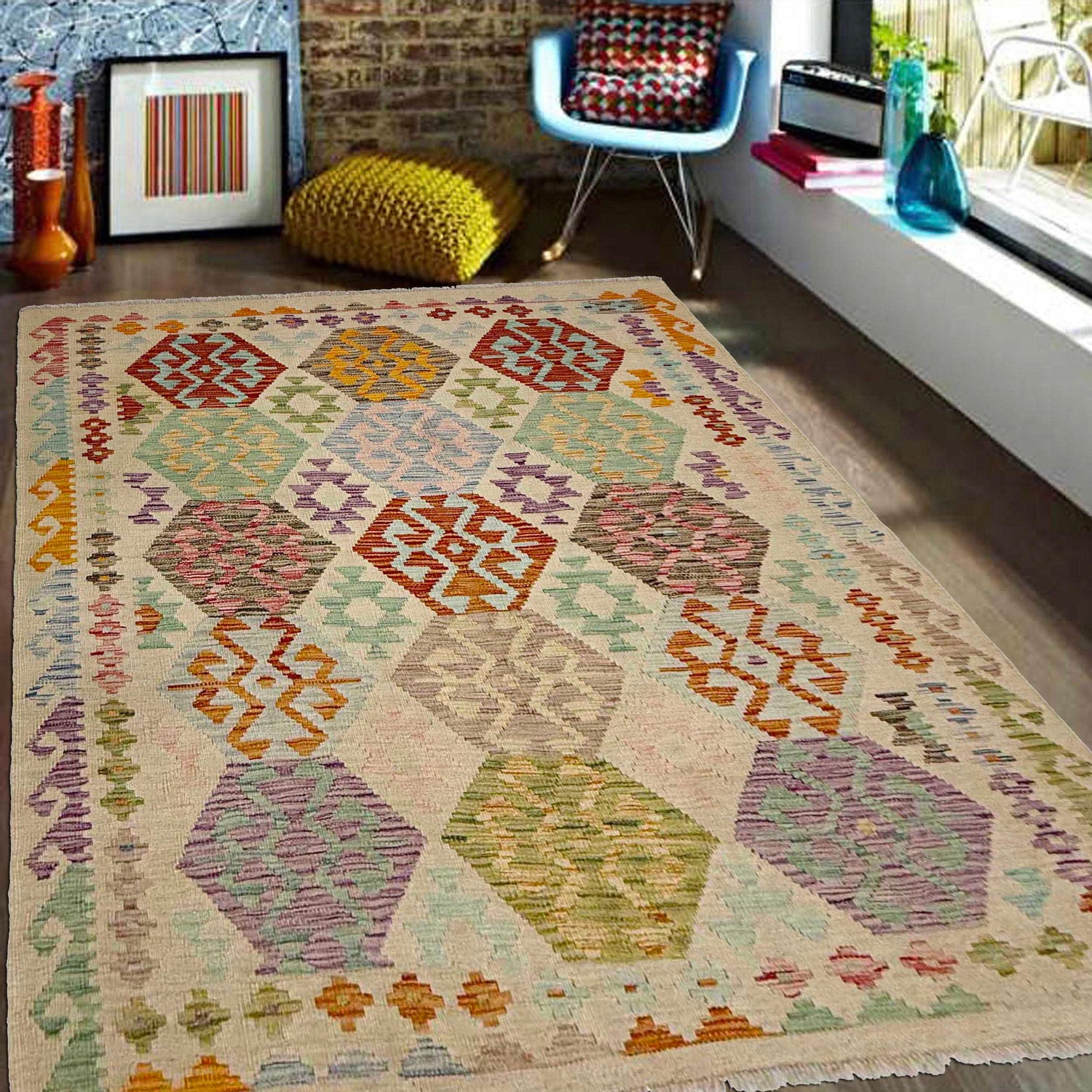 Handmade Multi Kilim Geometric 4x7 ft