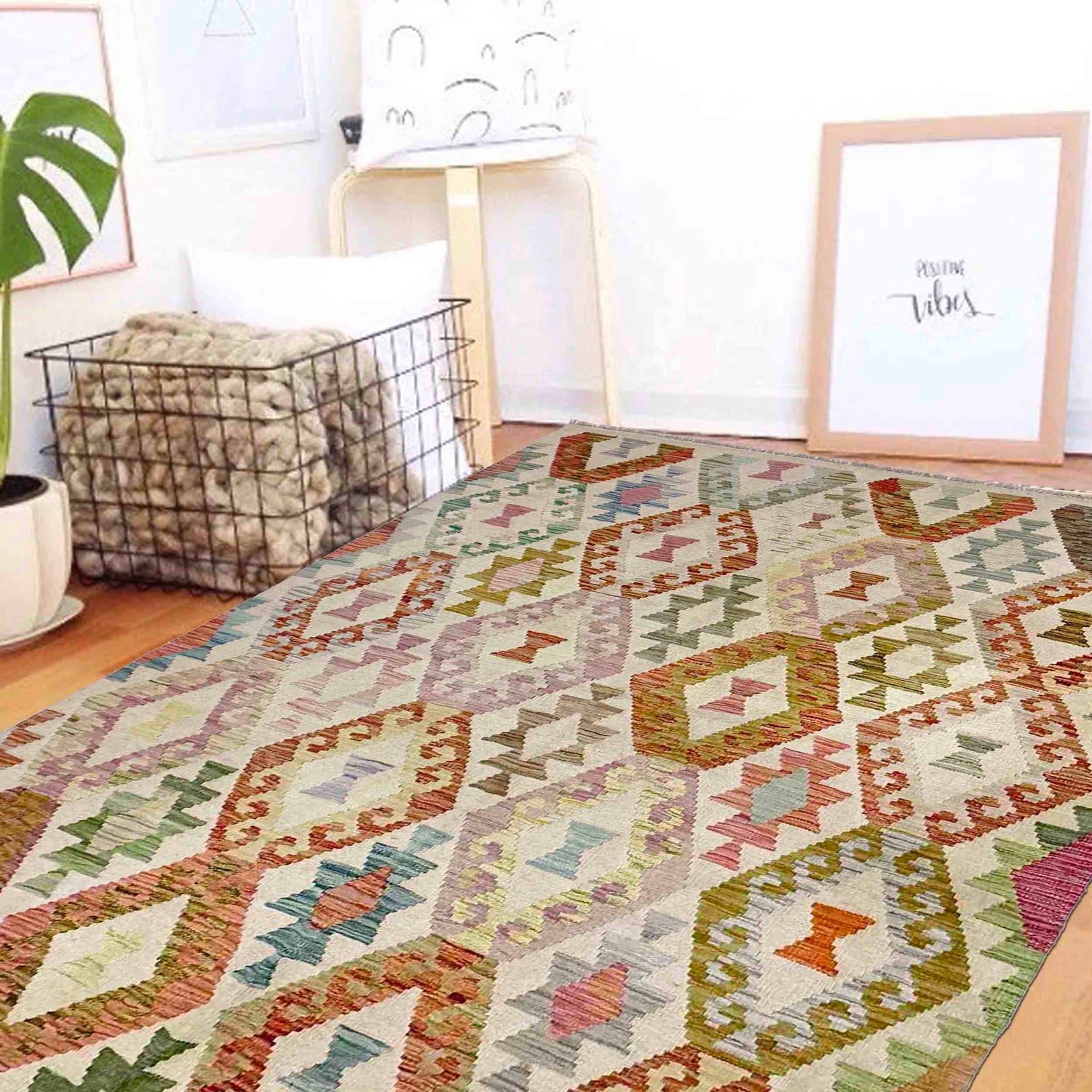 Handmade Multi Kilim Geometric 4x7 ft