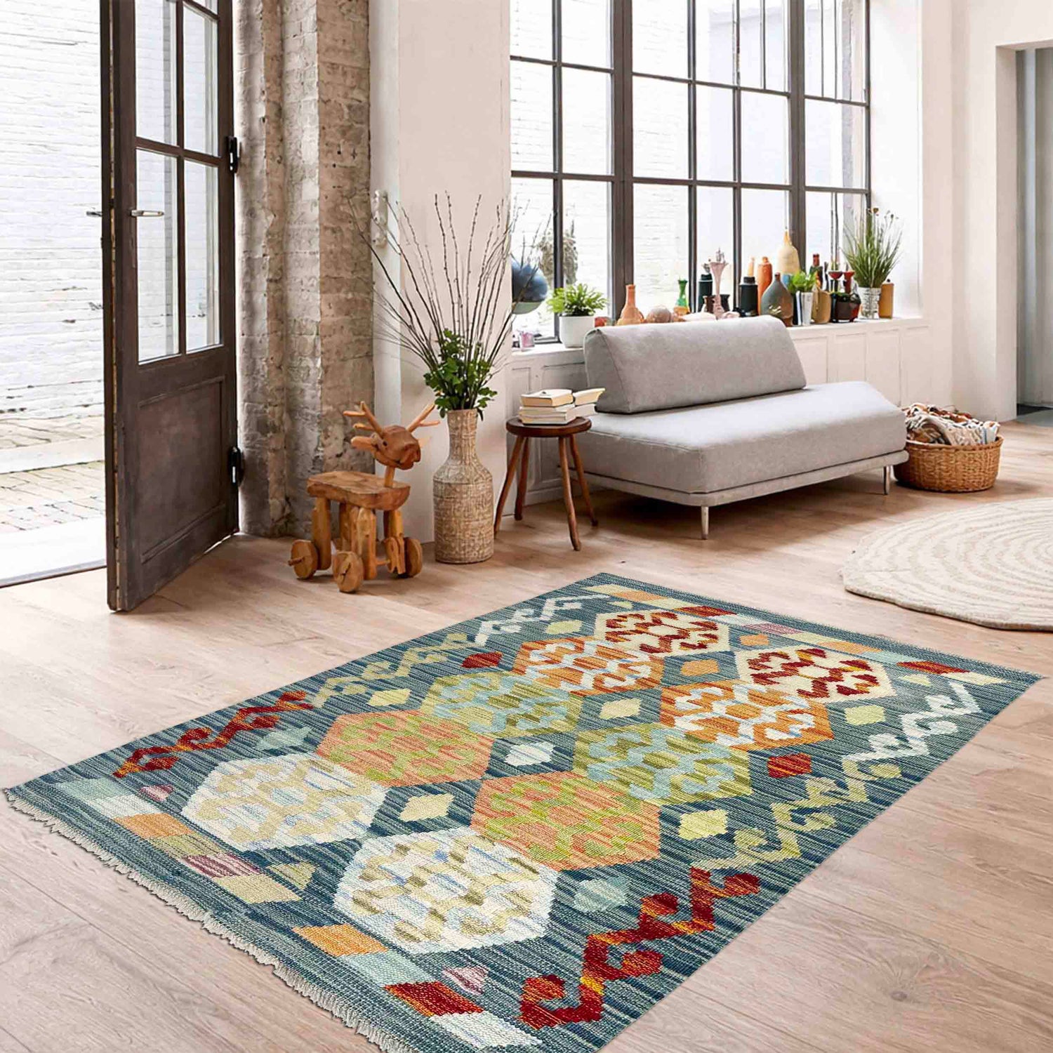 Handmade Multi Kilim Geometric 2x4 ft