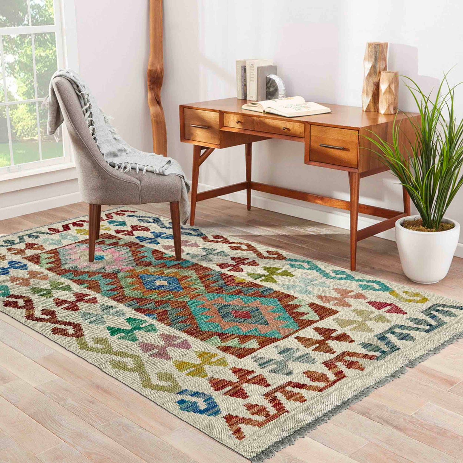Handmade Multi Kilim Geometric 2x4 ft