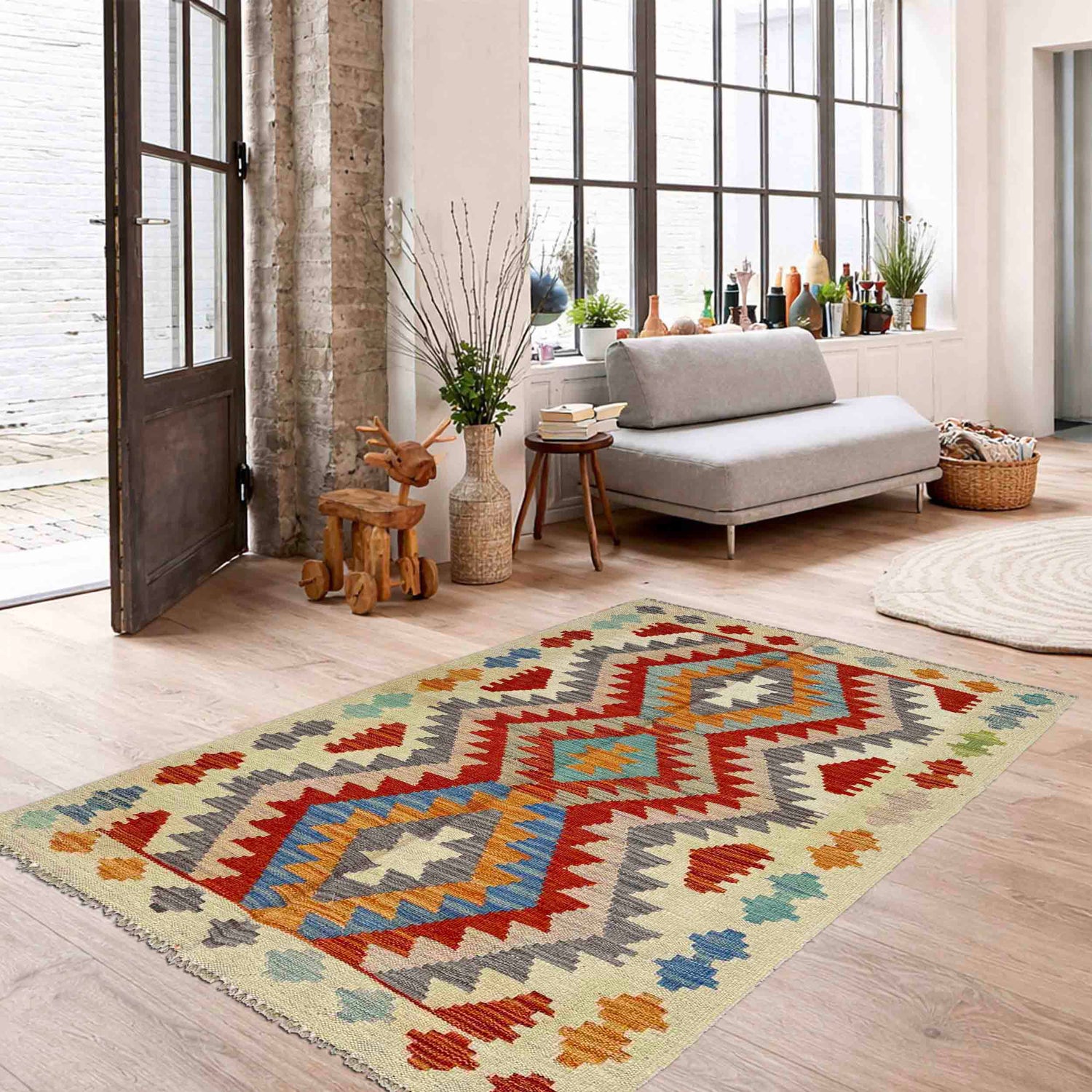 Handmade Multi Kilim Geometric 2x4 ft