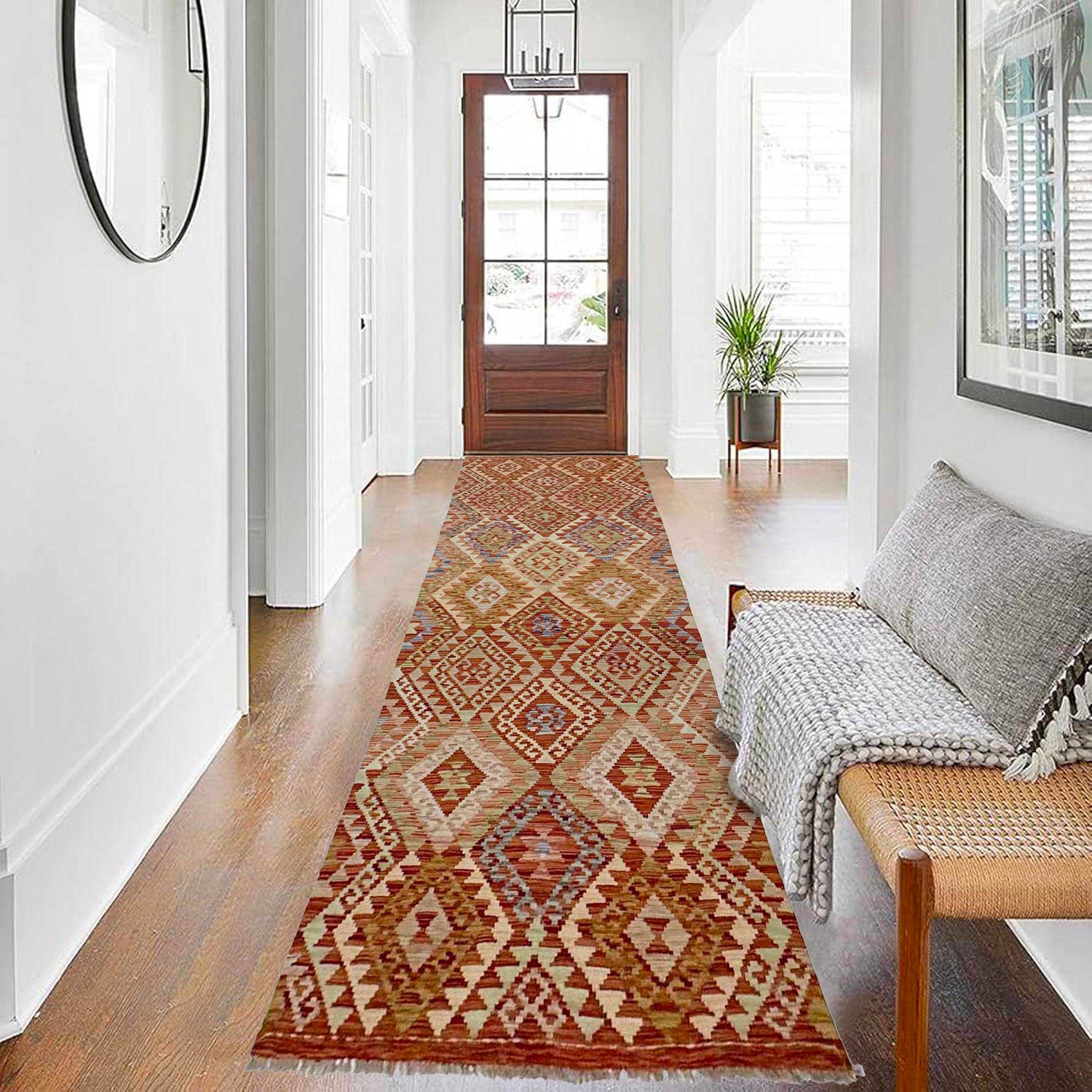 Handmade Multi Kilim Geometric 10' Runner