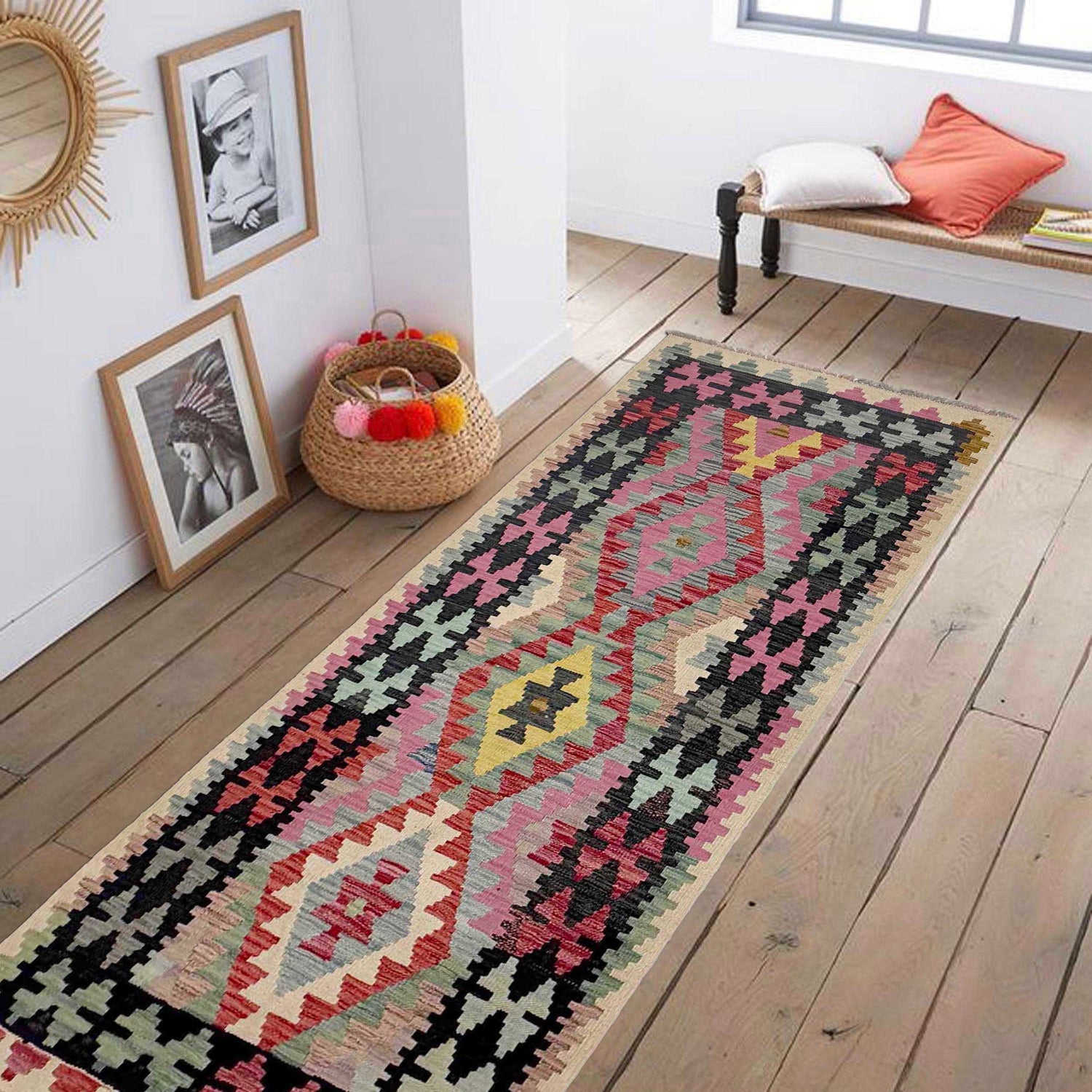 Handmade Multi Kilim Geometric 6' Runner