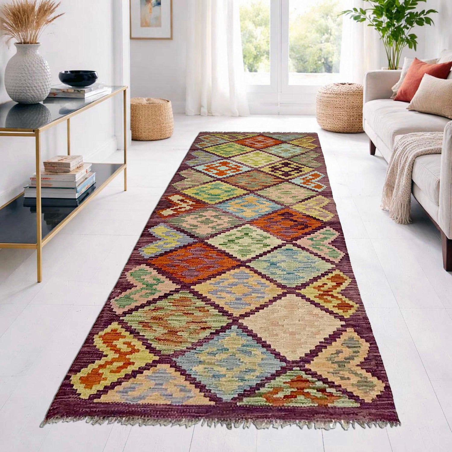 Handmade Multi Kilim Geometric 6' Runner