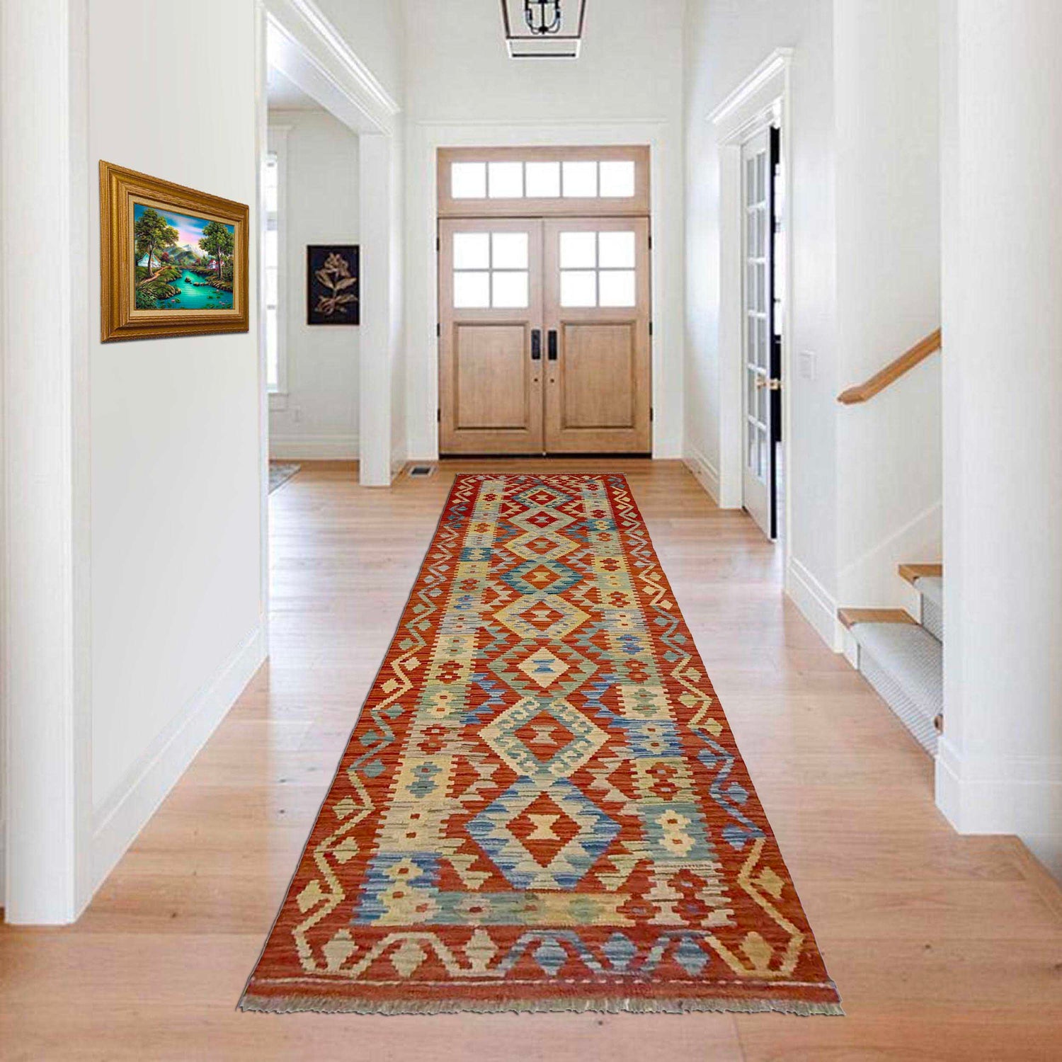 Handmade Multi Kilim Geometric 10' Runner