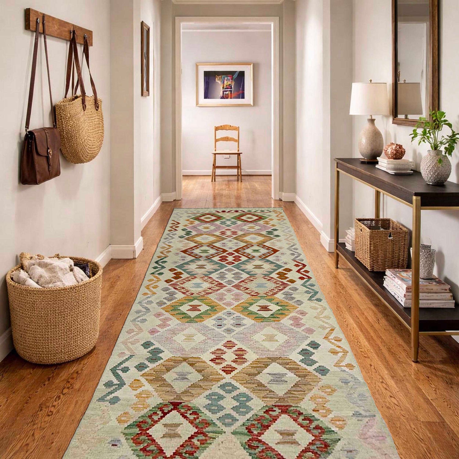 Handmade Multi Kilim Geometric 10' Runner