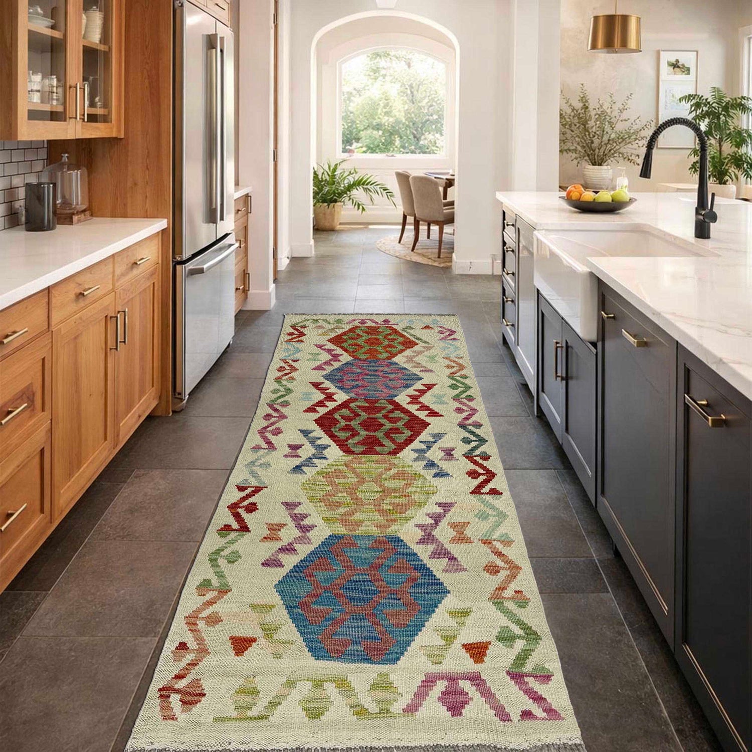 Handmade Multi Kilim Geometric 6' Runner