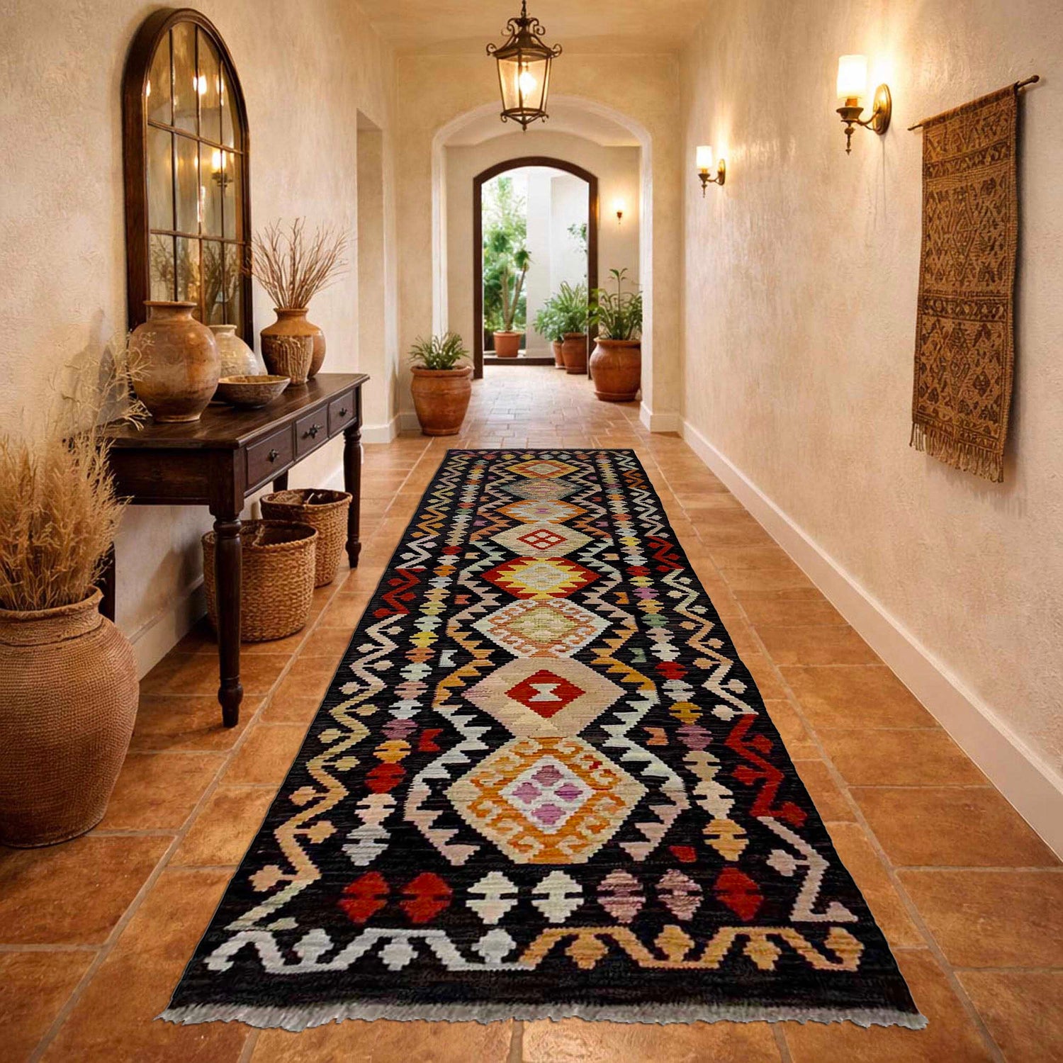 Handmade Multi Kilim Geometric 10' Runner
