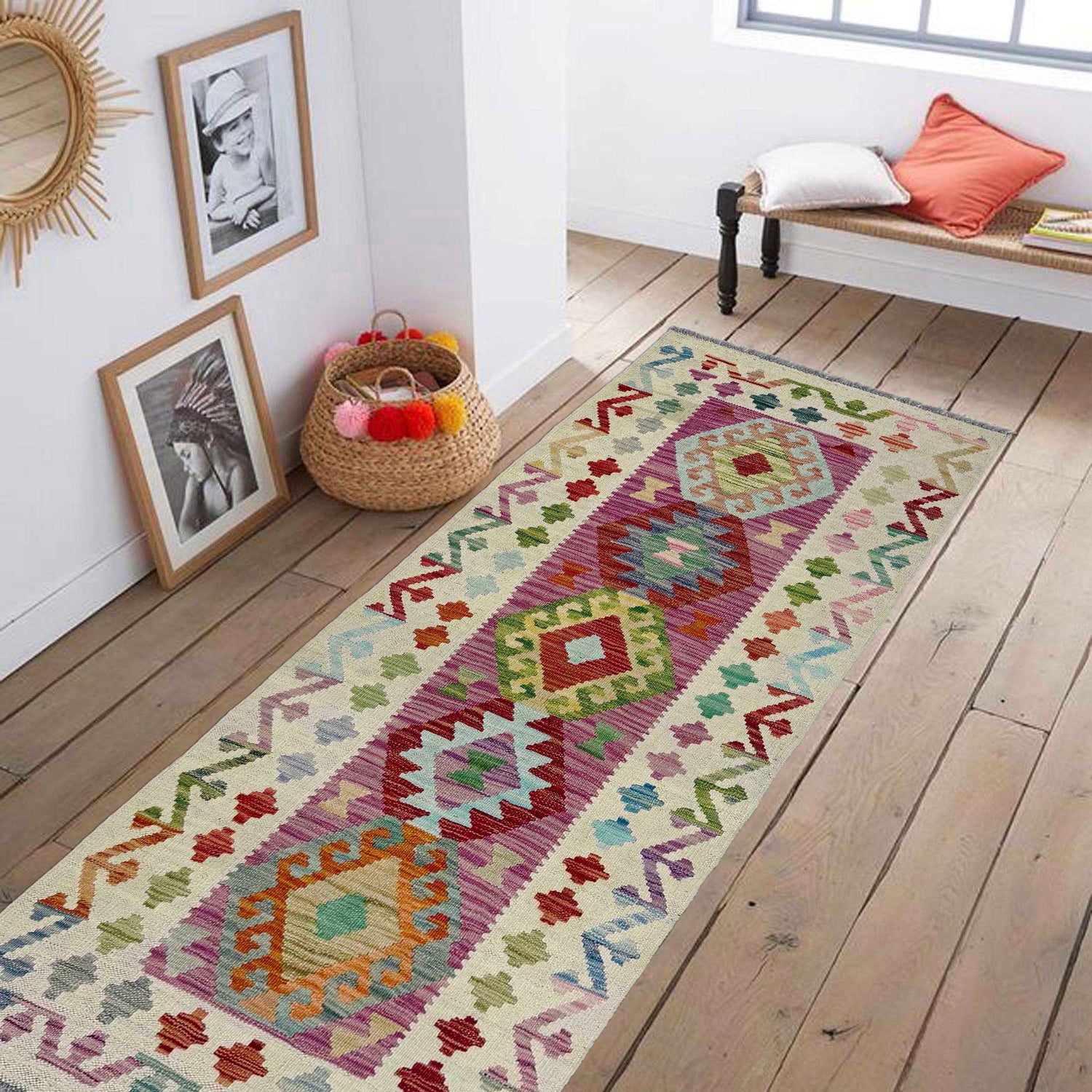 Handmade Multi Kilim Geometric 6' Runner