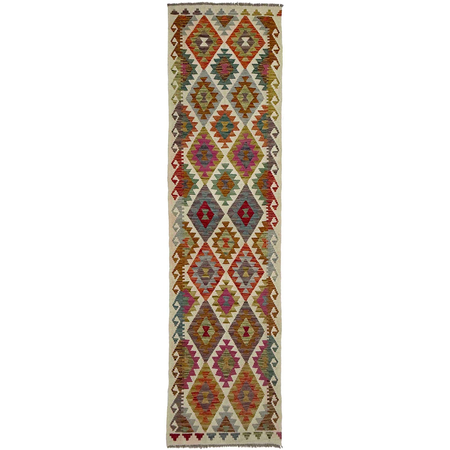 Handmade Multi Kilim Geometric 10' Runner