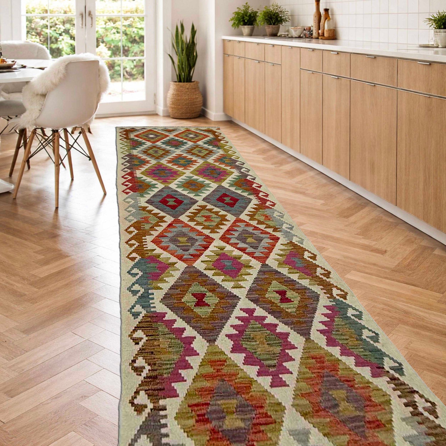 Handmade Multi Kilim Geometric 10' Runner