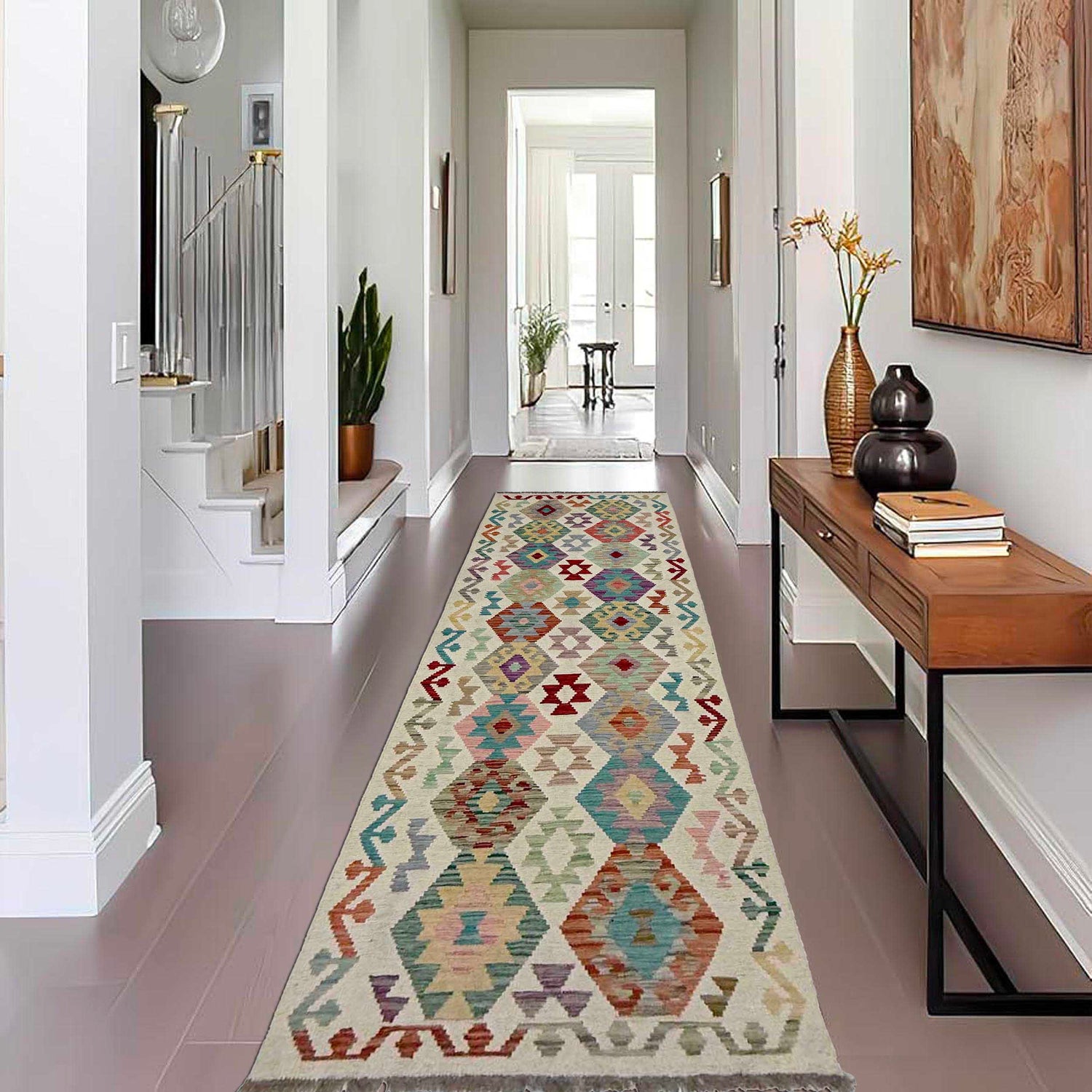 Handmade Multi Kilim Geometric 10' Runner