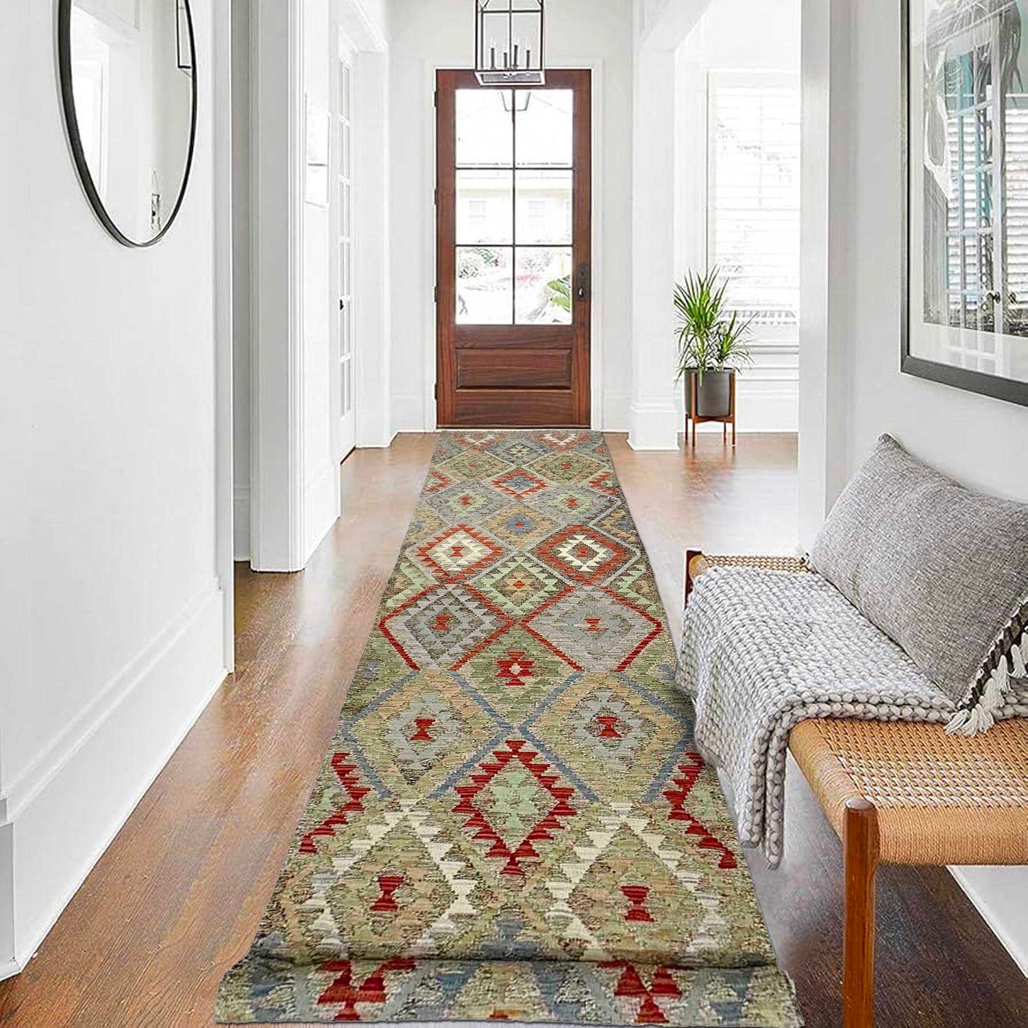 Handmade Multi Kilim Geometric 13' Runner