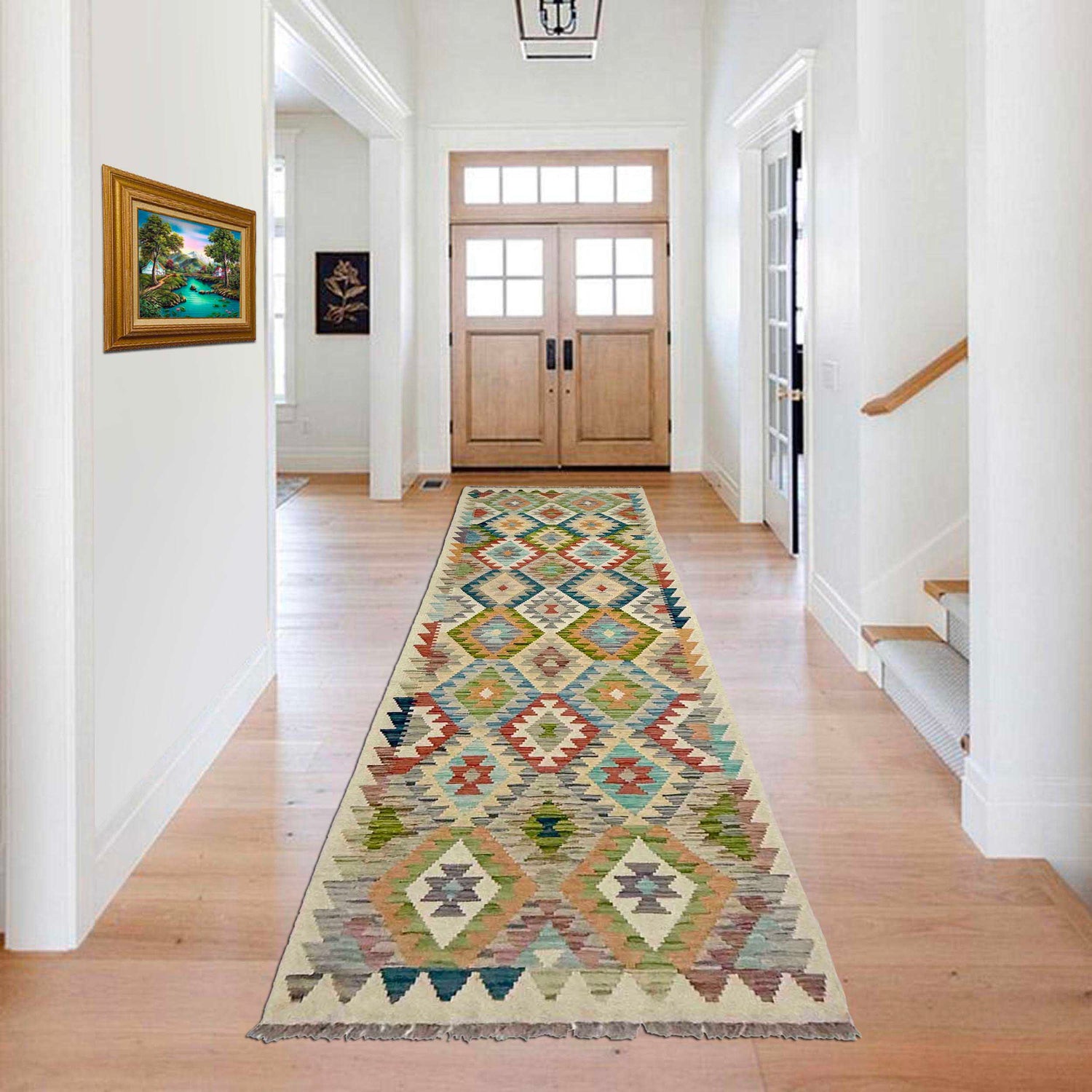 Handmade Multi Kilim Geometric 10' Runner