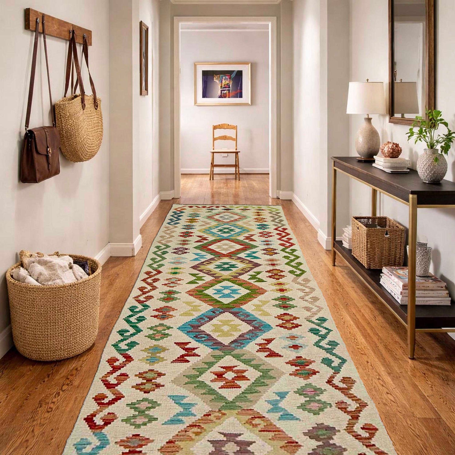 Handmade Multi Kilim Geometric 10' Runner