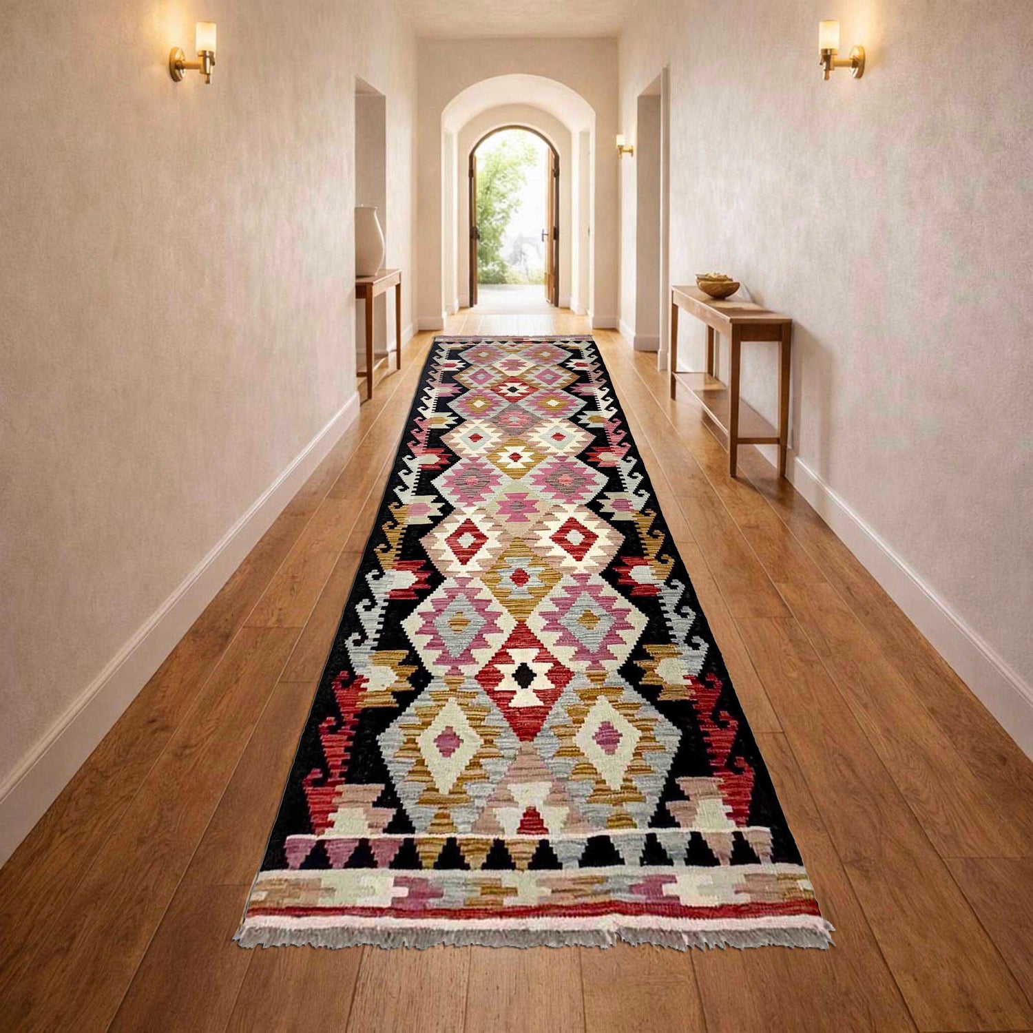 Handmade Multi Kilim Geometric 10' Runner