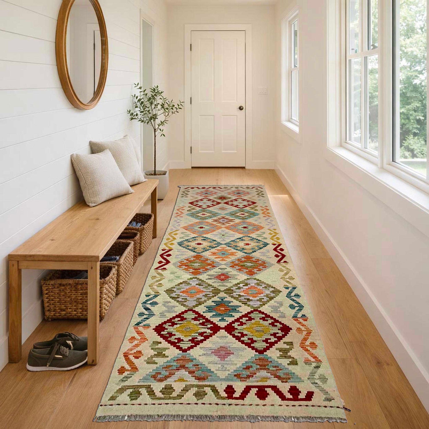 Handmade Multi Kilim Geometric 10' Runner