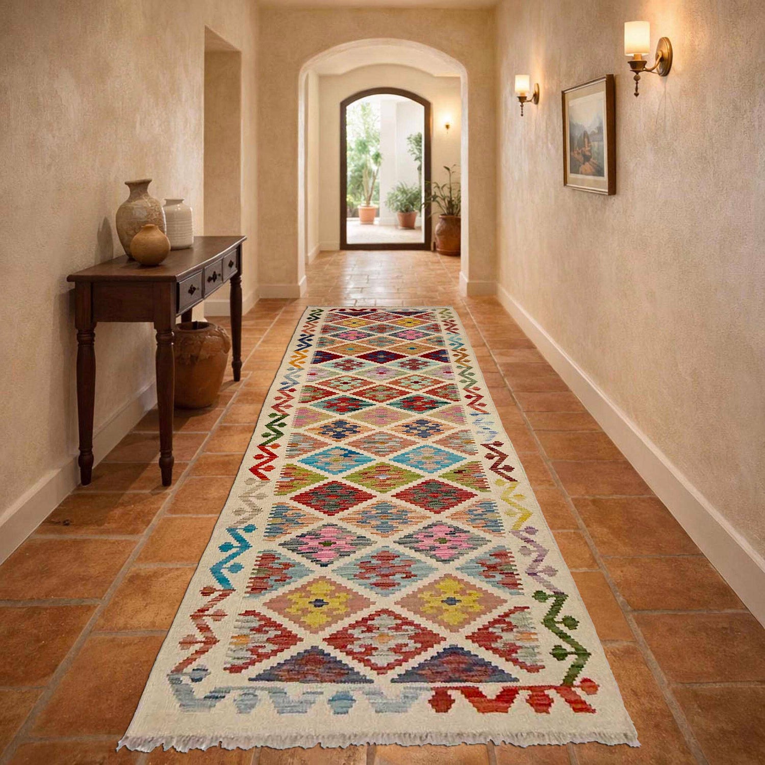 Handmade Multi Kilim Geometric 10' Runner