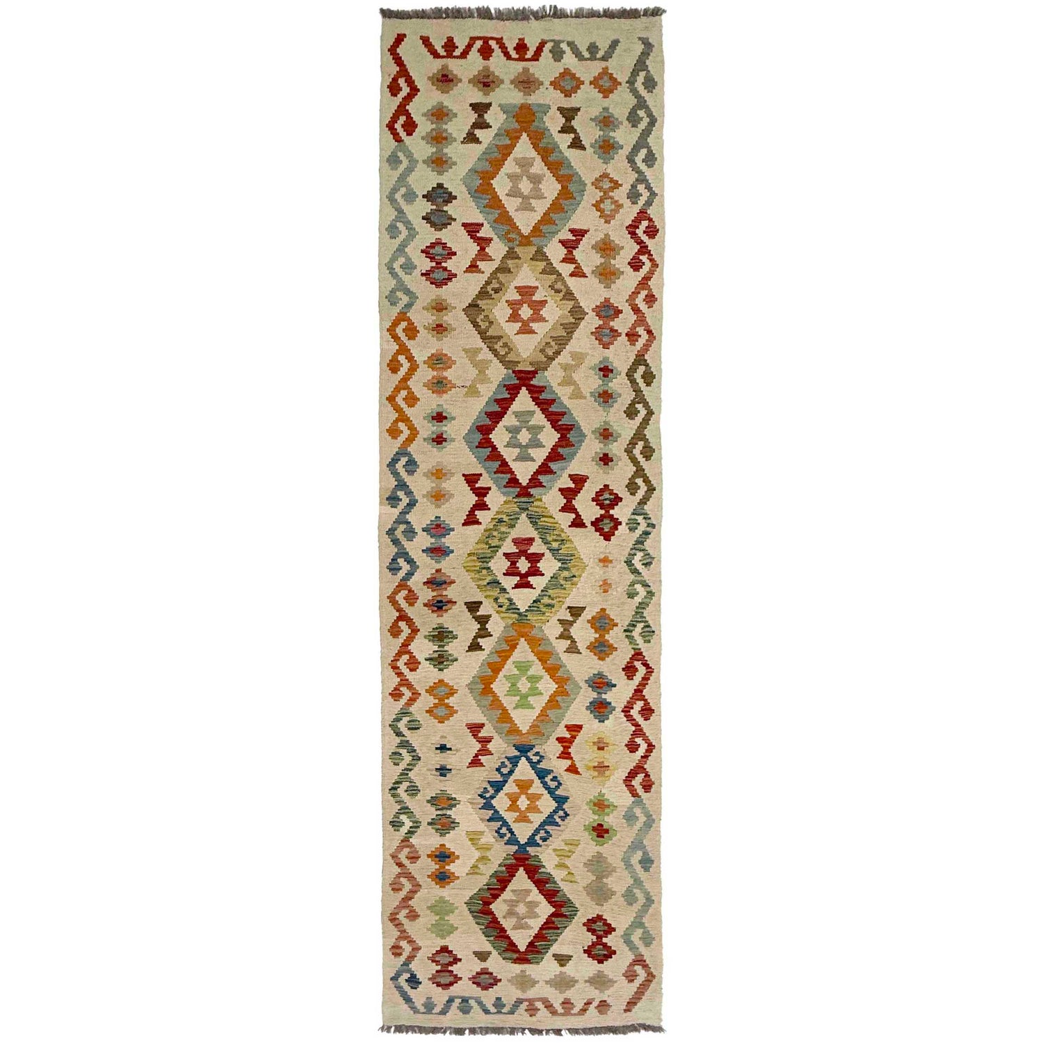 Handmade Multi Kilim Geometric 10' Runner