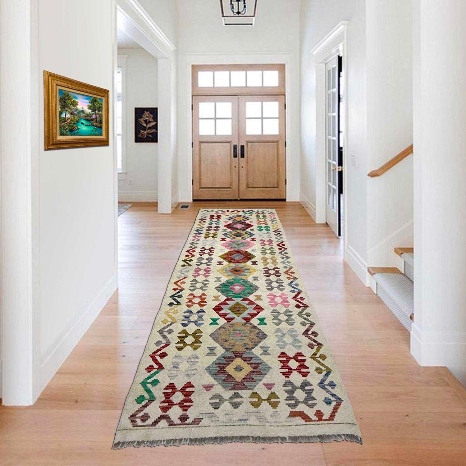 Handmade Multi Kilim Geometric 10' Runner