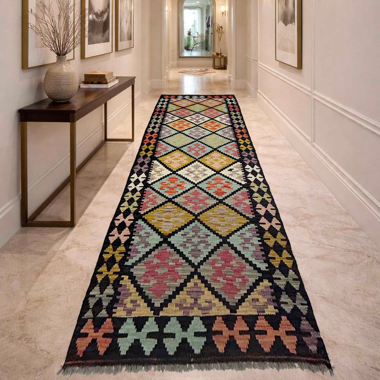 Handmade Multi Kilim Geometric 10' Runner