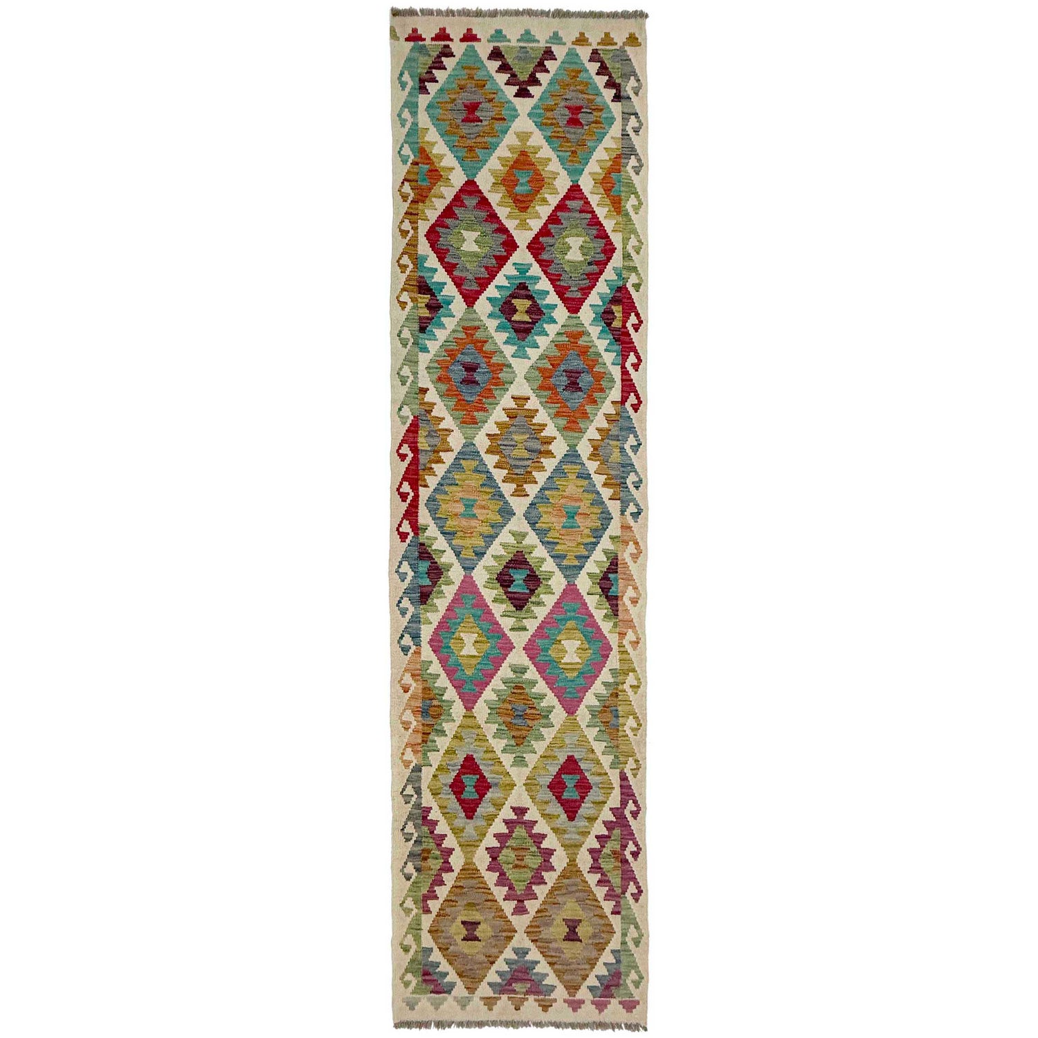 Handmade Multi Kilim Geometric 10' Runner
