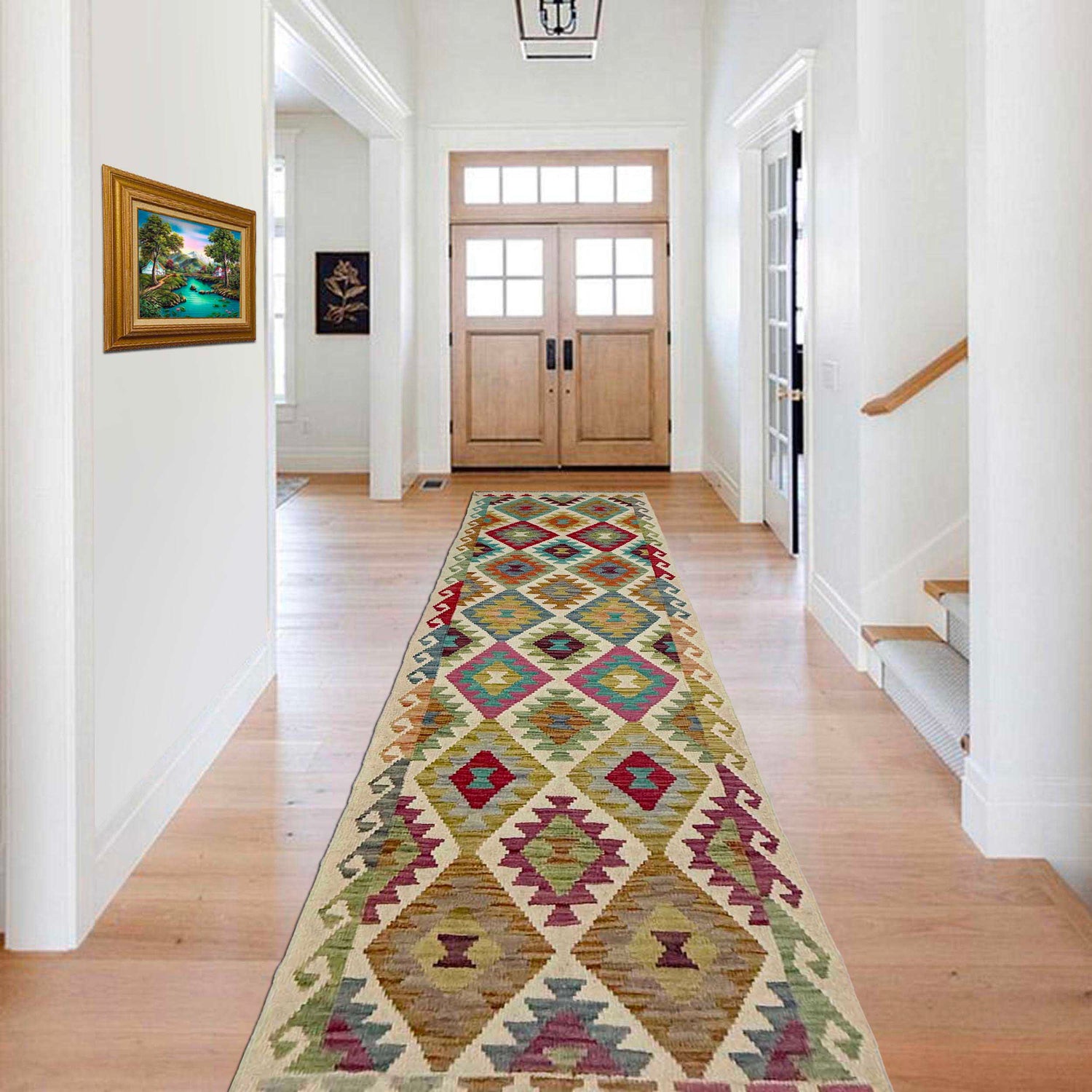 Handmade Multi Kilim Geometric 10' Runner