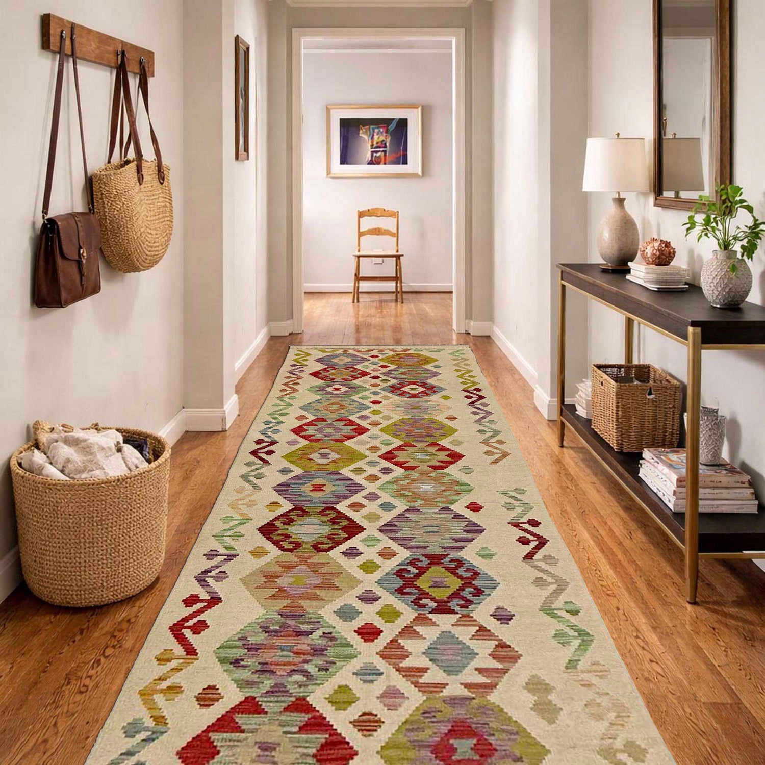 Handmade Multi Kilim Geometric 10' Runner