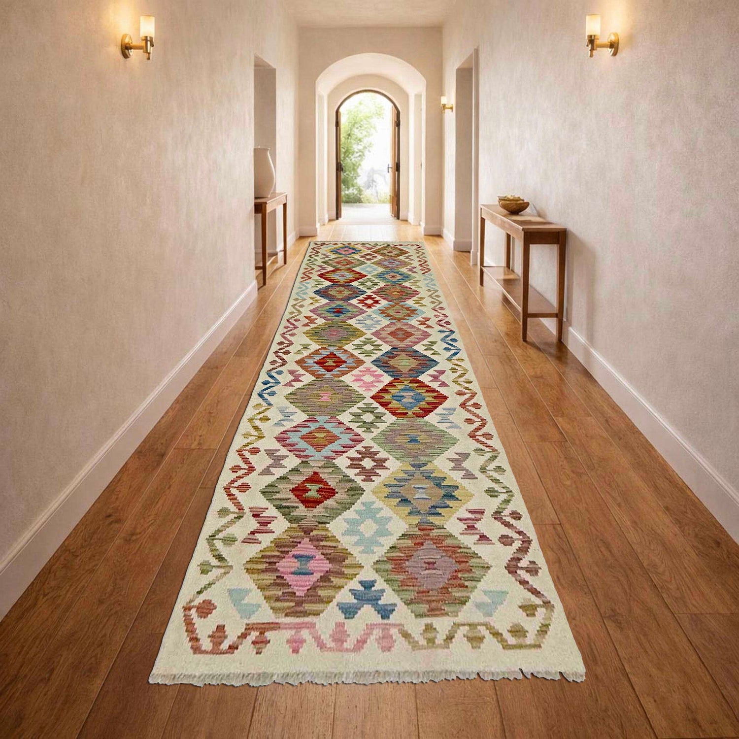 Handmade Multi Kilim Geometric 10' Runner