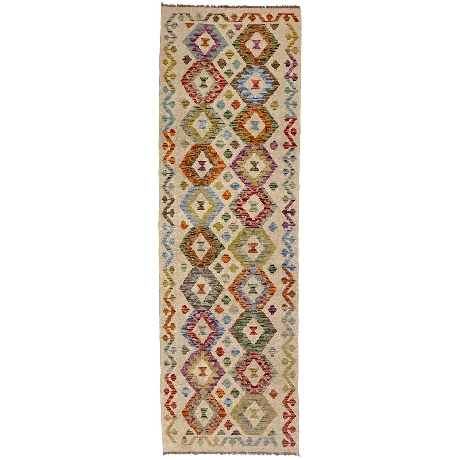 Handmade Multi Kilim Geometric 10' Runner