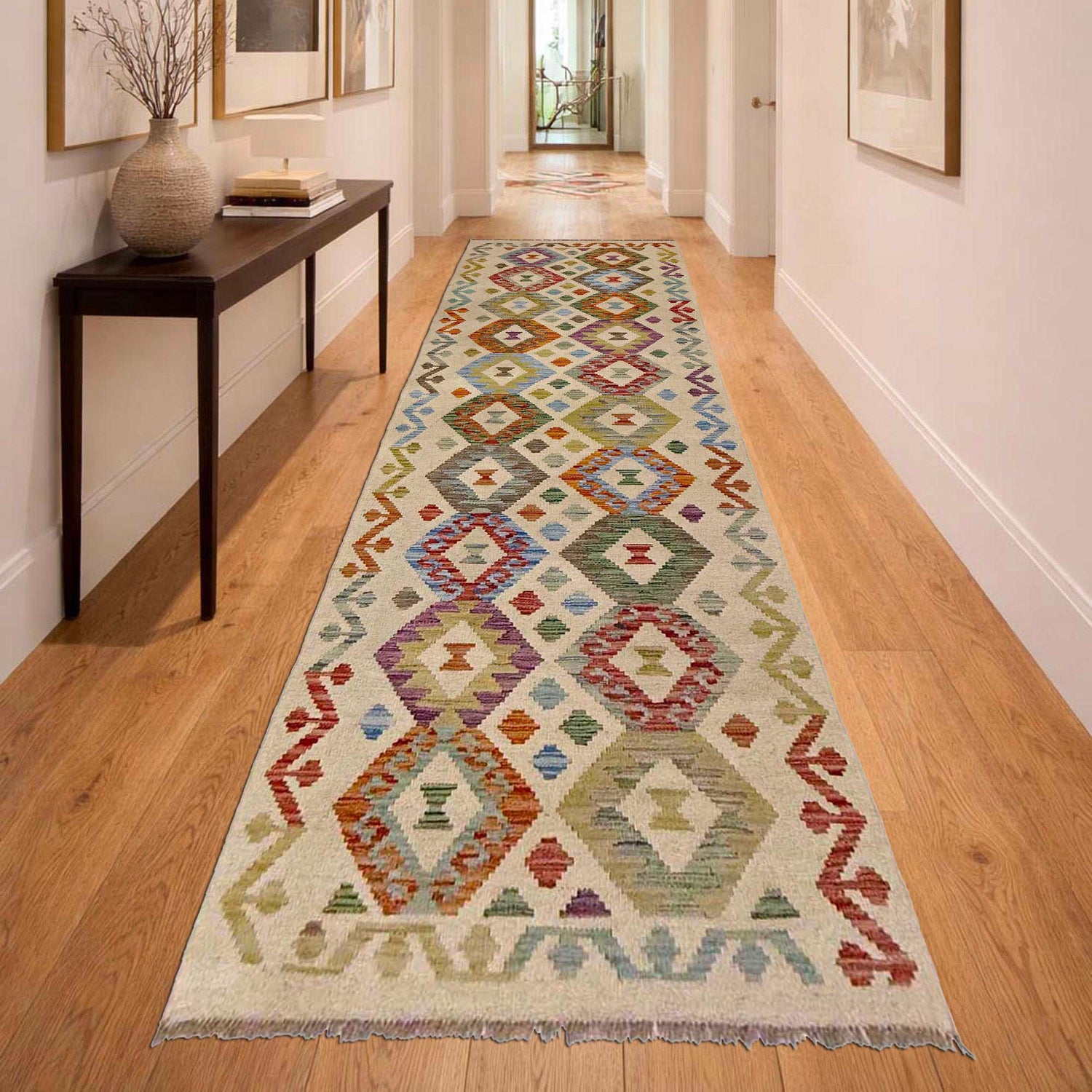 Handmade Multi Kilim Geometric 10' Runner