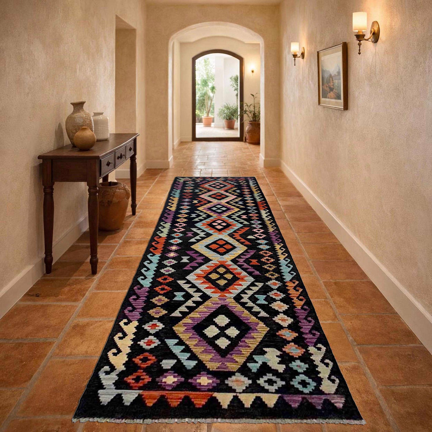 Handmade Multi Kilim Geometric 10' Runner