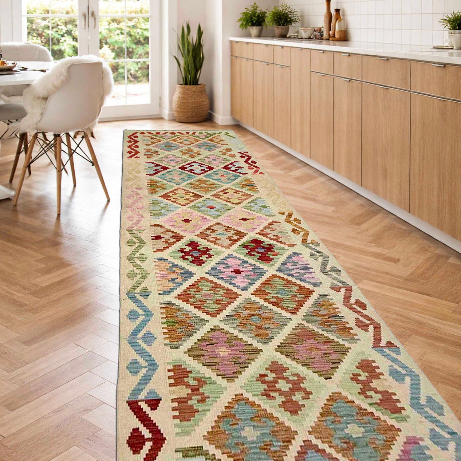 Handmade Multi Kilim Geometric 10' Runner