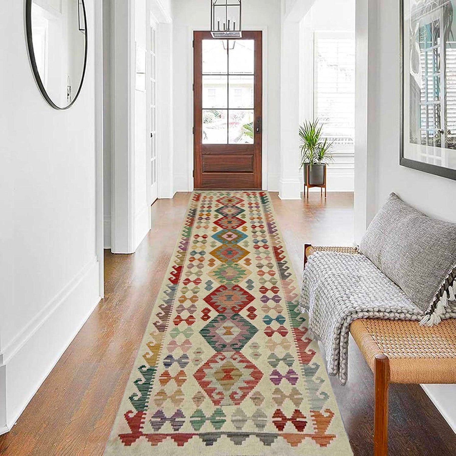 Handmade Multi Kilim Geometric 10' Runner