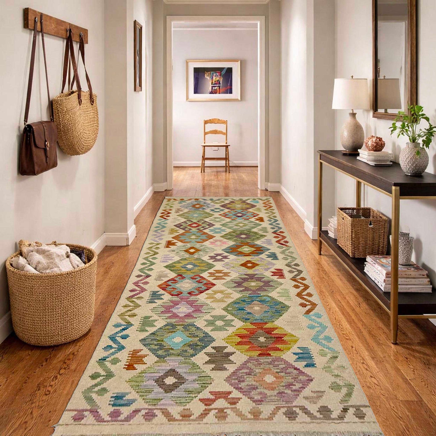 Handmade Multi Kilim Geometric 10' Runner